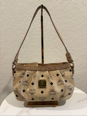 MCM Beige & Brown Monogram Shoulder Bag